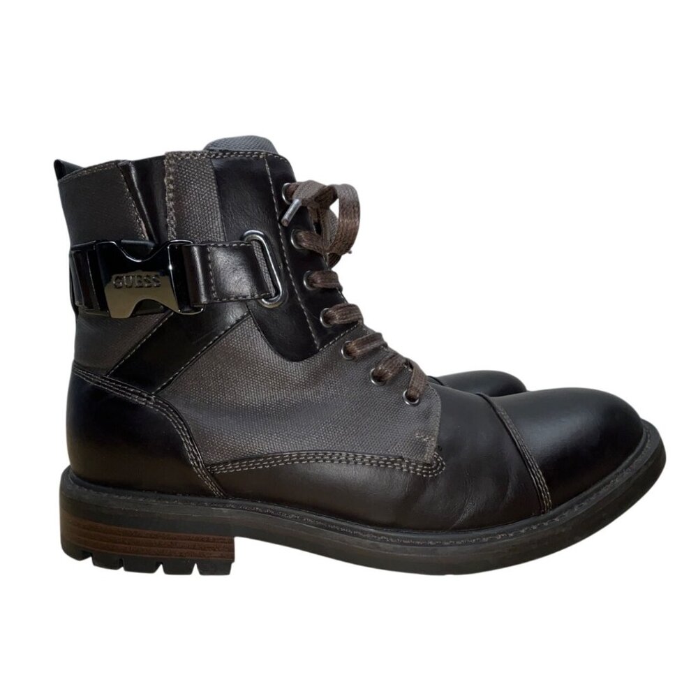 Guess Mens Black & Grey With Zipper & Lace-Up Closure Rand Combat Boots Size 12M